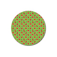 Juicy Slices Of Watermelon On A Green Background Magnet 3  (round) by SychEva