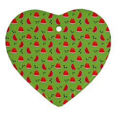 Juicy Slices Of Watermelon On A Green Background Heart Ornament (two Sides) by SychEva