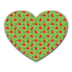 Juicy Slices Of Watermelon On A Green Background Heart Mousepads by SychEva