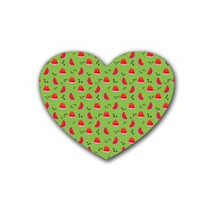Juicy Slices Of Watermelon On A Green Background Heart Coaster (4 Pack)  by SychEva
