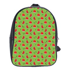 Juicy Slices Of Watermelon On A Green Background School Bag (large) by SychEva