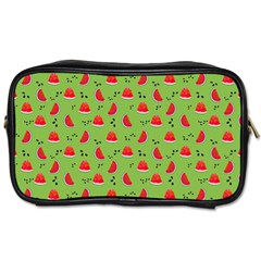 Juicy Slices Of Watermelon On A Green Background Toiletries Bag (one Side) by SychEva