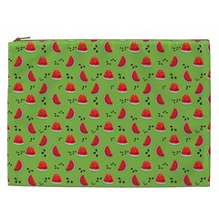 Juicy Slices Of Watermelon On A Green Background Cosmetic Bag (xxl) by SychEva