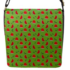Juicy Slices Of Watermelon On A Green Background Flap Closure Messenger Bag (s) by SychEva