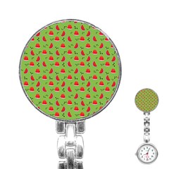 Juicy Slices Of Watermelon On A Green Background Stainless Steel Nurses Watch by SychEva