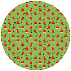 Juicy Slices Of Watermelon On A Green Background Wooden Puzzle Round by SychEva