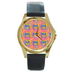 Abstract Painting Round Gold Metal Watch by SychEva