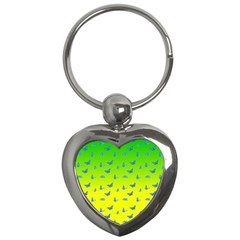 Blue Butterflies At Yellow And Green, Two Color Tone Gradient Key Chain (heart) by Casemiro