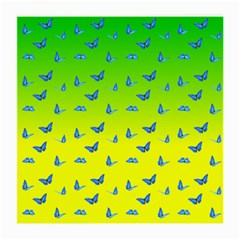 Blue Butterflies At Yellow And Green, Two Color Tone Gradient Medium Glasses Cloth (2 Sides) by Casemiro