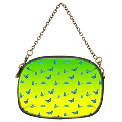 Blue Butterflies At Yellow And Green, Two Color Tone Gradient Chain Purse (two Sides) by Casemiro