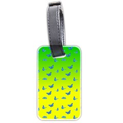 Blue Butterflies At Yellow And Green, Two Color Tone Gradient Luggage Tag (two Sides) by Casemiro