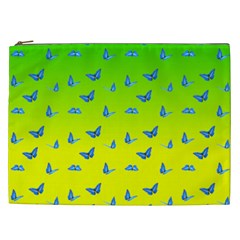 Blue Butterflies At Yellow And Green, Two Color Tone Gradient Cosmetic Bag (xxl) by Casemiro