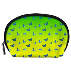 Blue Butterflies At Yellow And Green, Two Color Tone Gradient Accessory Pouch (large) by Casemiro