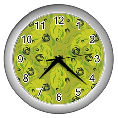 Folk flowers pattern  Wall Clock (Silver)