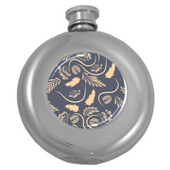 Folk Flowers Pattern  Round Hip Flask (5 Oz) by Eskimos