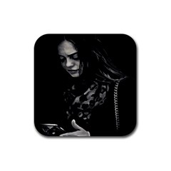 Beauty Woman Black And White Photo Illustration Rubber Coaster (square)  by dflcprintsclothing