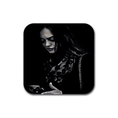 Beauty Woman Black And White Photo Illustration Rubber Square Coaster (4 Pack)  by dflcprintsclothing