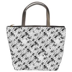 8 Bit Newspaper Pattern, Gazette Collage Black And White Bucket Bag by Casemiro