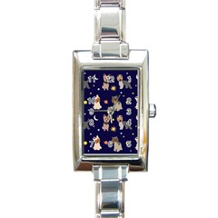 Terrier Cute Dog With Stars Sun And Moon Rectangle Italian Charm Watch