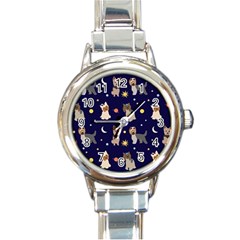 Terrier Cute Dog With Stars Sun And Moon Round Italian Charm Watch by SychEva