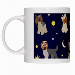 Terrier Cute Dog With Stars Sun And Moon White Mugs by SychEva