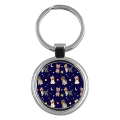 Terrier Cute Dog With Stars Sun And Moon Key Chain (round) by SychEva