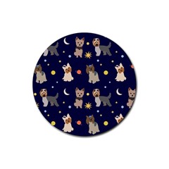 Terrier Cute Dog With Stars Sun And Moon Rubber Coaster (round)  by SychEva