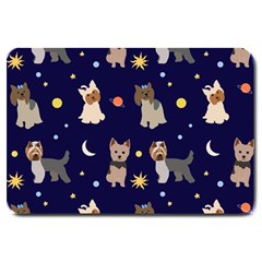 Terrier Cute Dog With Stars Sun And Moon Large Doormat  by SychEva