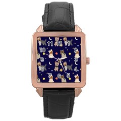 Terrier Cute Dog With Stars Sun And Moon Rose Gold Leather Watch  by SychEva