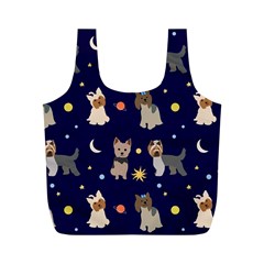 Terrier Cute Dog With Stars Sun And Moon Full Print Recycle Bag (m) by SychEva