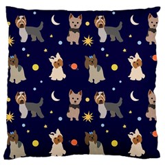 Terrier Cute Dog With Stars Sun And Moon Large Flano Cushion Case (one Side)