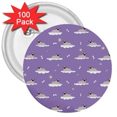 Pug Dog On A Cloud 3  Buttons (100 Pack)  by SychEva