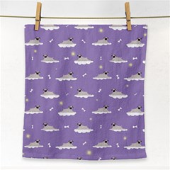 Pug Dog On A Cloud Face Towel by SychEva