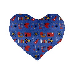 Blue 50s Standard 16  Premium Flano Heart Shape Cushions by InPlainSightStyle