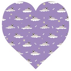 Cheerful Pugs Lie In The Clouds Wooden Puzzle Heart by SychEva