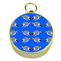 Powder Blue Tang Print Gold Compasses