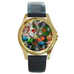 Through Space And Time Round Gold Metal Watch