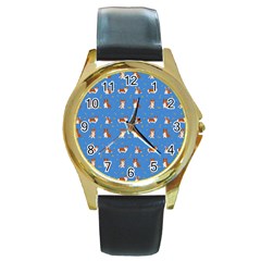 Cute Corgi Dogs Round Gold Metal Watch by SychEva