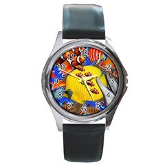 Swimming With The Fishes Round Metal Watch by impacteesstreetwearcollage