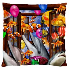 Outside The Window-swimming With Fishes Large Flano Cushion Case (two Sides) by impacteesstreetwearcollage