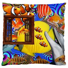 Outside The Window-swimming With Fishes 2 Large Flano Cushion Case (two Sides) by impacteesstreetwearcollage