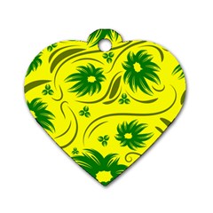 Folk Flowers Pattern  Dog Tag Heart (one Side) by Eskimos