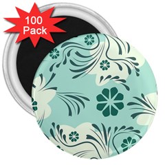 Folk Flowers Pattern  3  Magnets (100 Pack) by Eskimos