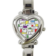 Colorful Rectangles Heart Italian Charm Watch by LalyLauraFLM