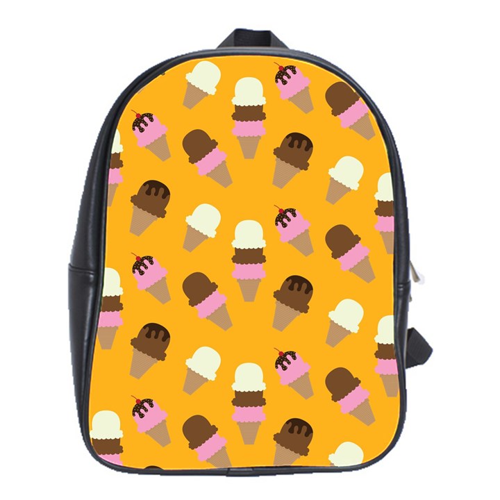 Ice cream on an orange background pattern                                                             School Bag (Large)