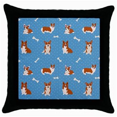 Cute Corgi Dogs Throw Pillow Case (black) by SychEva