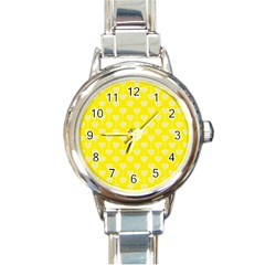 Purple Hearts On Yellow Background Round Italian Charm Watch by SychEva