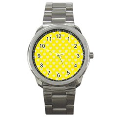 Purple Hearts On Yellow Background Sport Metal Watch by SychEva