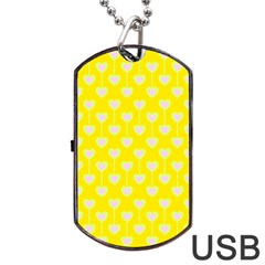 Purple Hearts On Yellow Background Dog Tag Usb Flash (two Sides) by SychEva