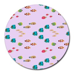 Marine Fish Multicolored On A Pink Background Round Mousepads by SychEva